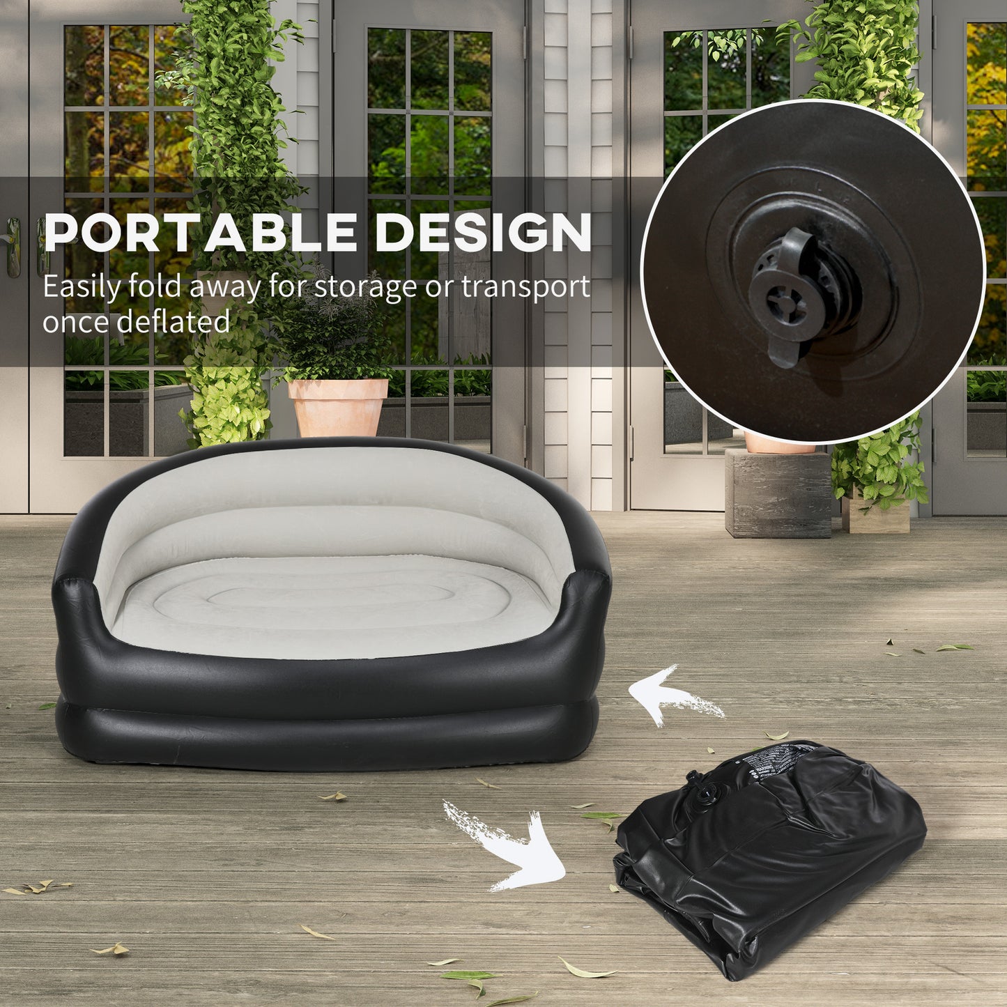 Outsunny Double Inflatable Camping Garden Seat - Grey/Black