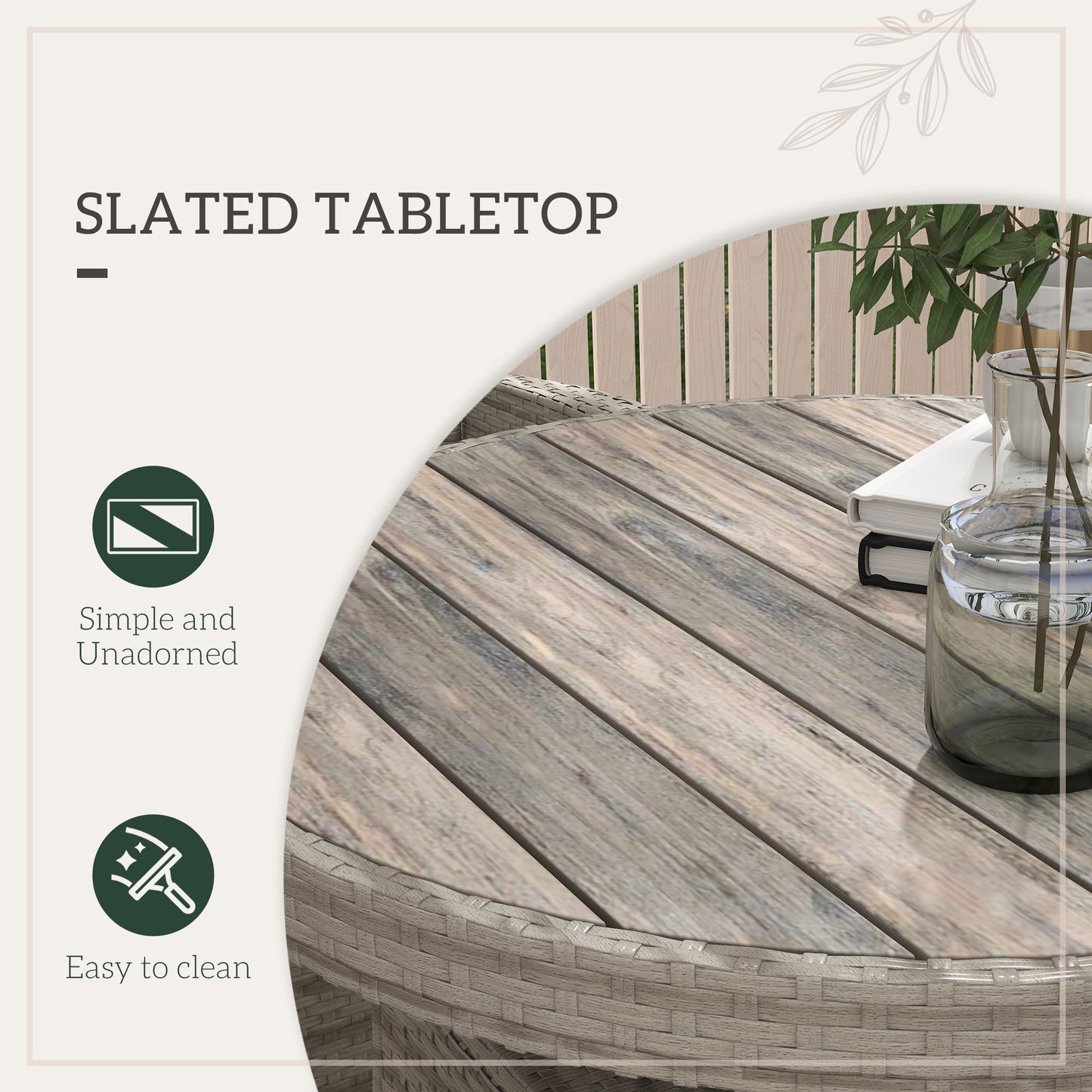 Outsunny Rattan Dining Set 5 Pieces with Removable Cushions, Slatted Tabletop for Patio, Lawn, Balcony, Grey
