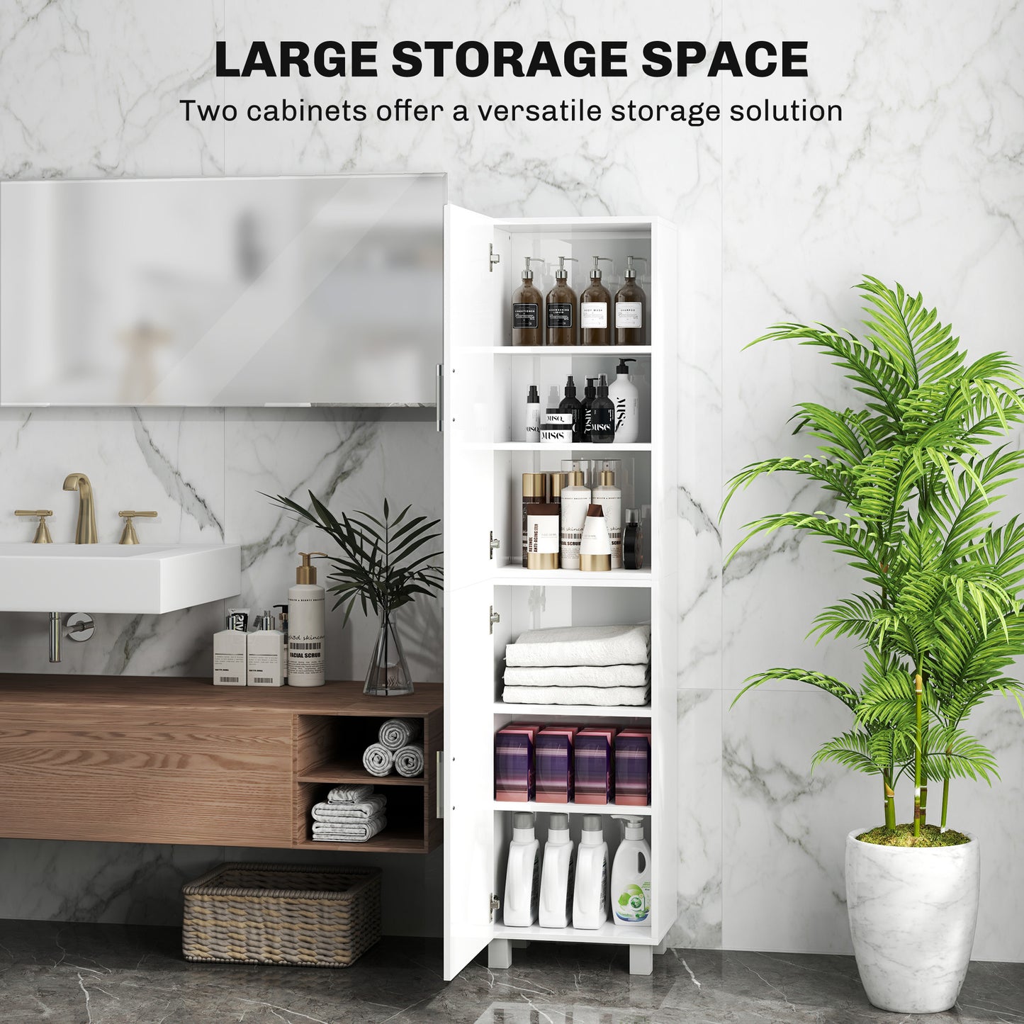 Tall Bathroom Cabinet, Freestanding Bathroom Cabinet with Adjustable Shelves and Double Doors