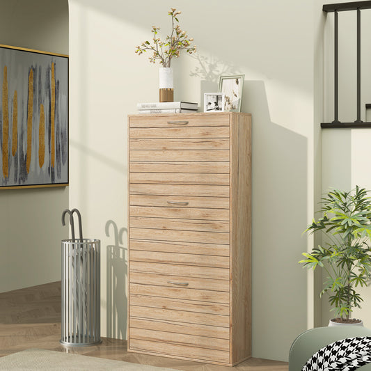 12-Shoe Flip Drawer Storage Cabinet - Brown Wood-Effect