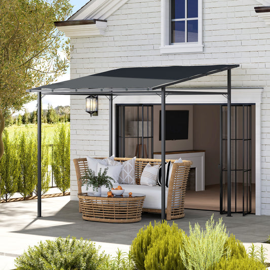 2.4 x 2.4 m Wall Mounted Pergola Gazebo with PA Coating Fabric and Metal Frame, UPF30+, Lean to Garden Gazebo, Wind Resistant Sun Shade Shelter