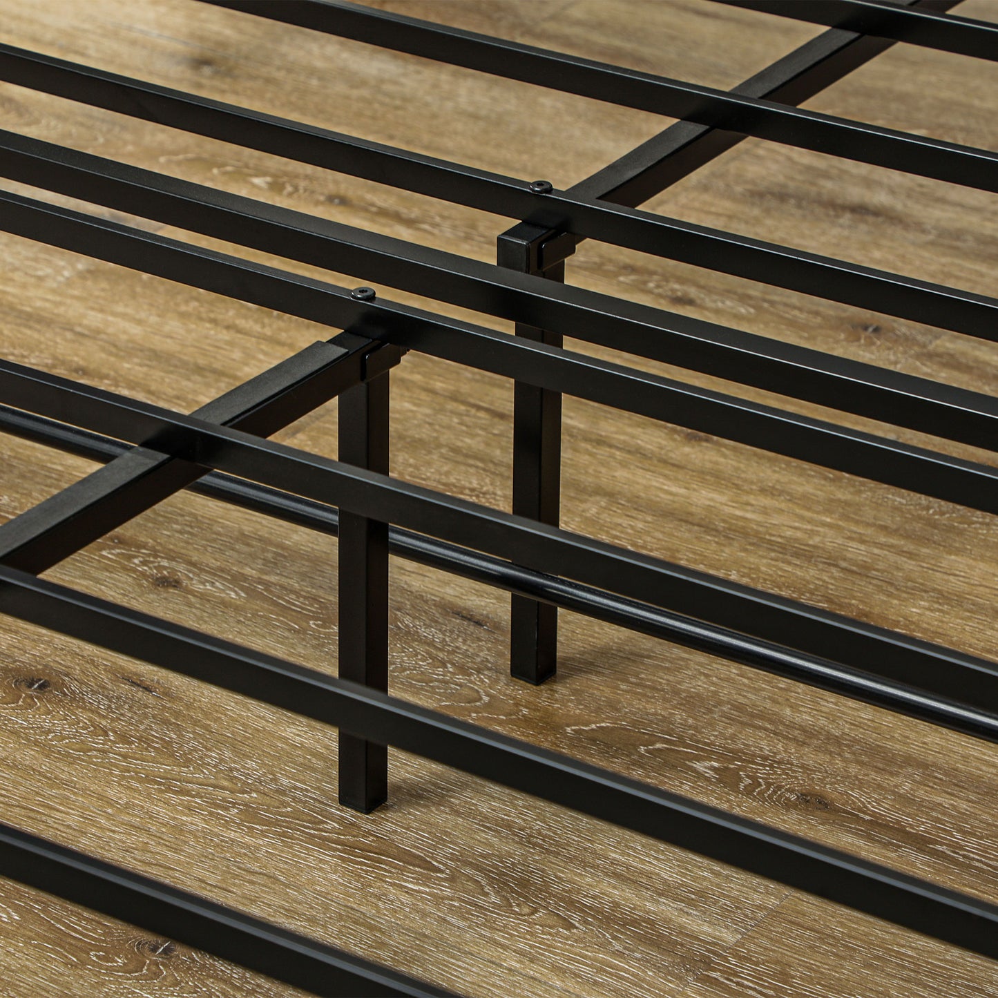 King Steel Bed Frame, with LED Lights and Headboard Shelf - Grey