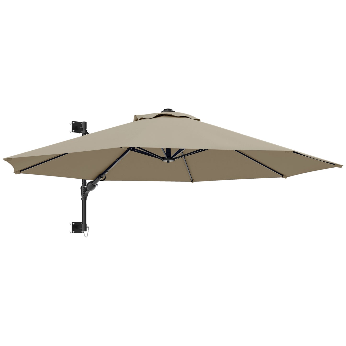 Outsunny 3(m) Wall-Mounted Parasol Shade, with Handle - Light Grey / Khaki / Orange
