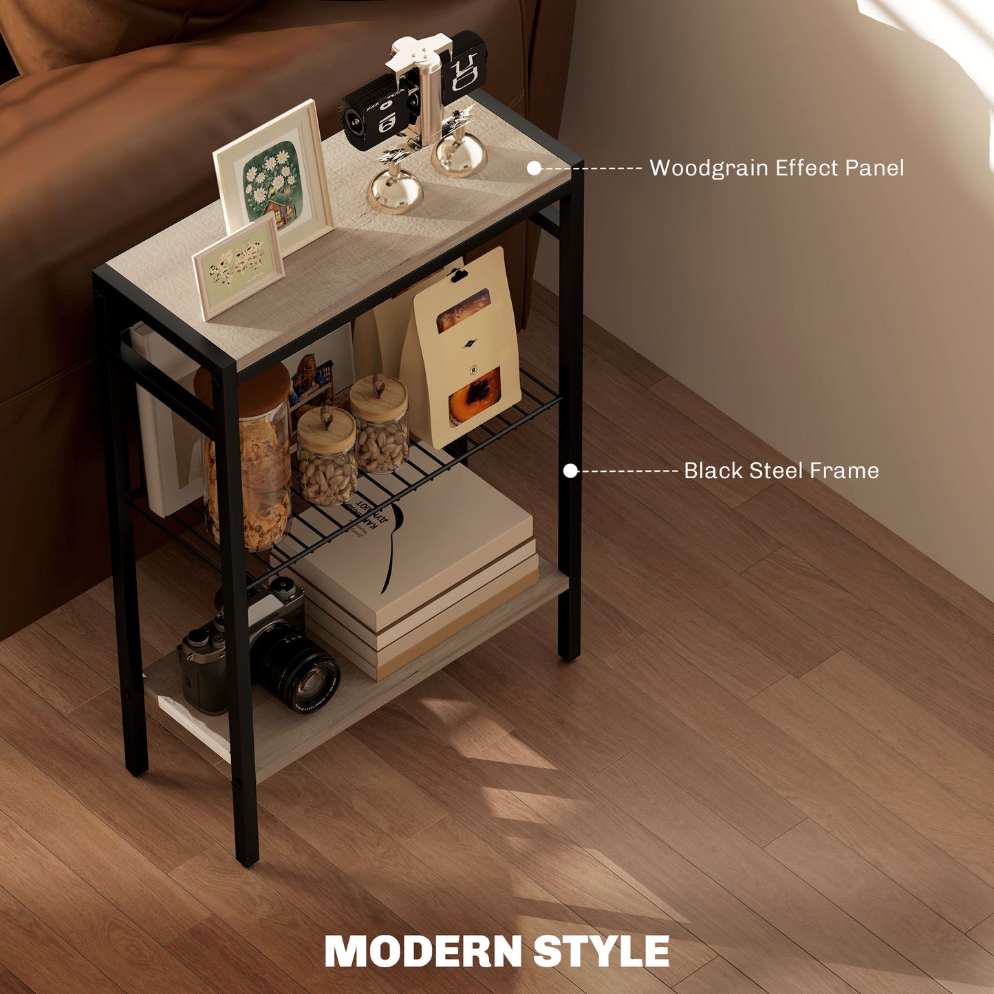 Three Shelf Industrial Side Table - Grey