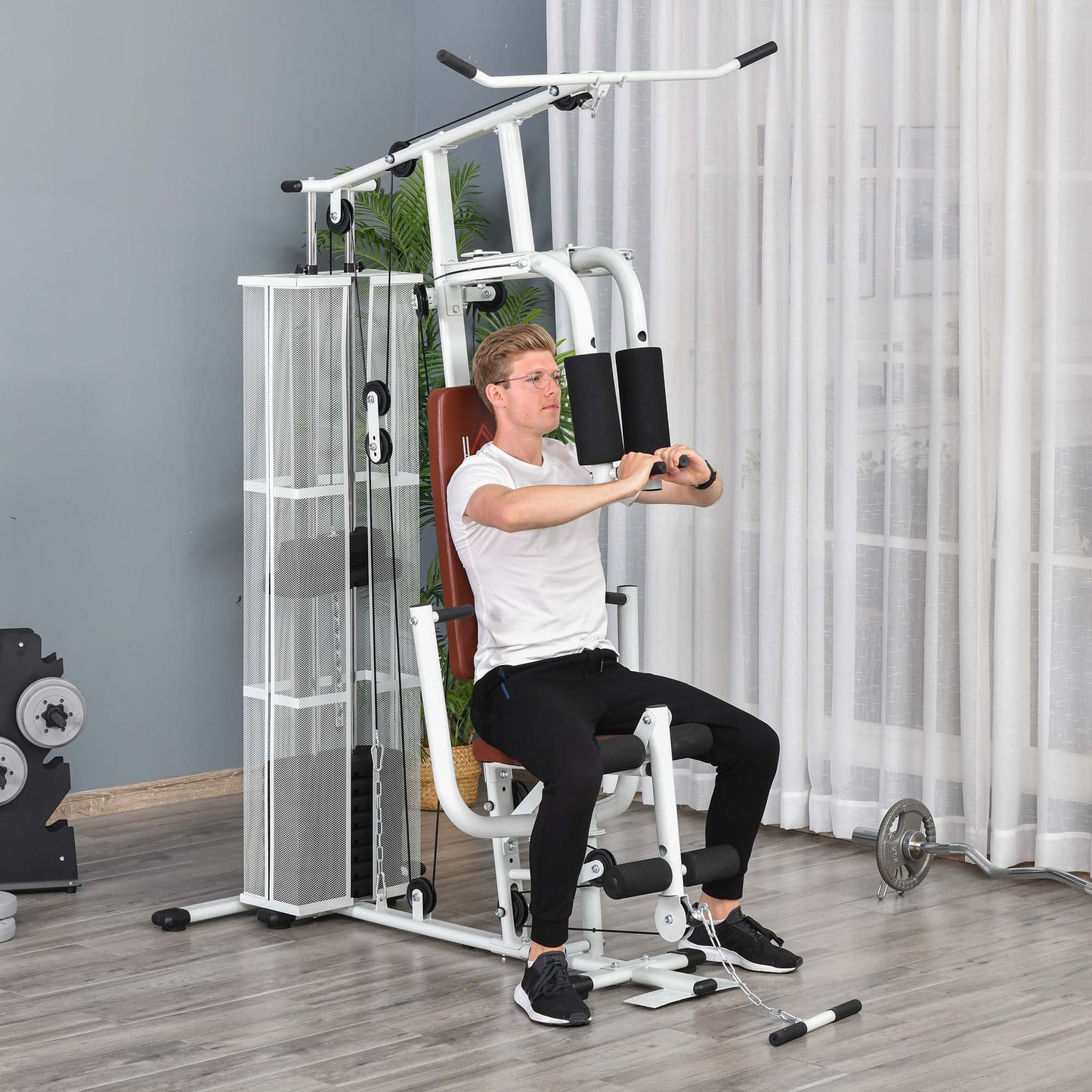 Multifunction Home Gym Weight Training Workout Station Fitness Strength Machine, White