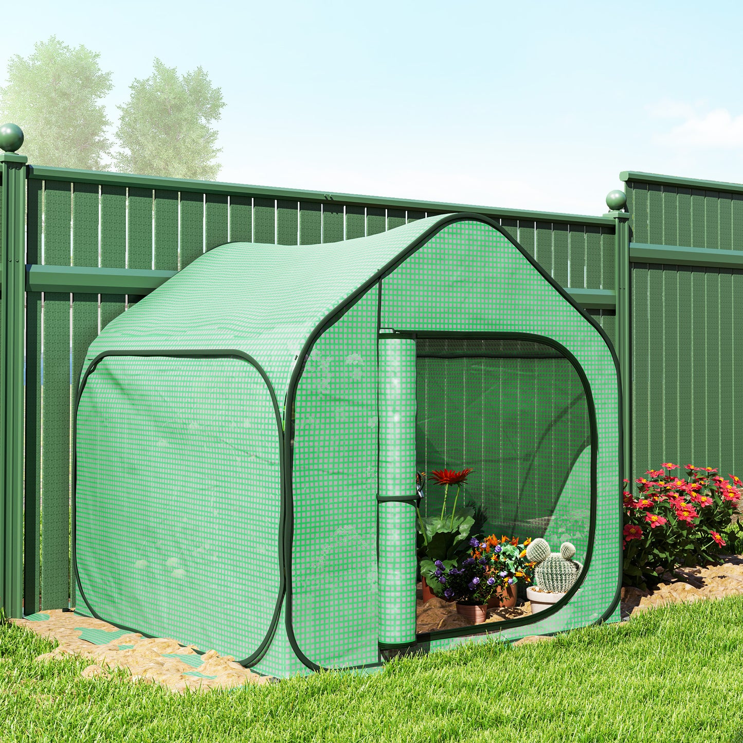 Outsunny 150 x 148cm Pop-Up Greenhouse - Green / White
