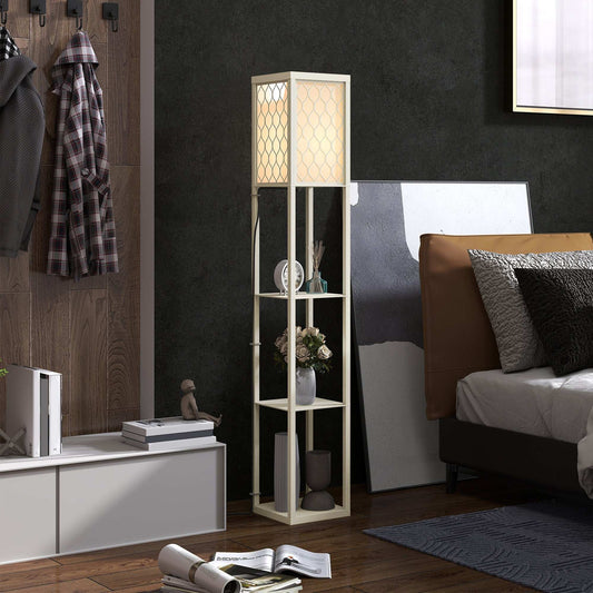 Three-Shelf Standing Lamp - Oak/White