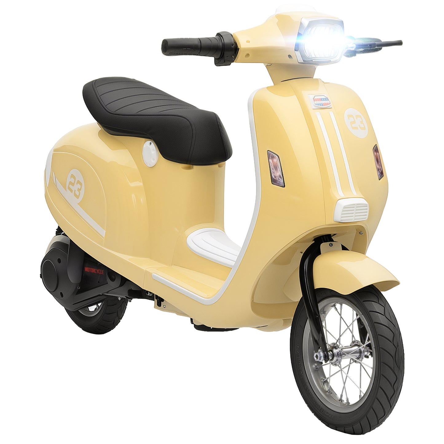 24V Kids Electric Motorbike | 250W Motor | 3 Speed Modes 6-16km/h | LED Lights | Rear Shock Absorber | 12" Pneumatic Tyres | Twist-Grip Throttle | 40 Min Run Time | Ages 8-12 | Pink / Beige