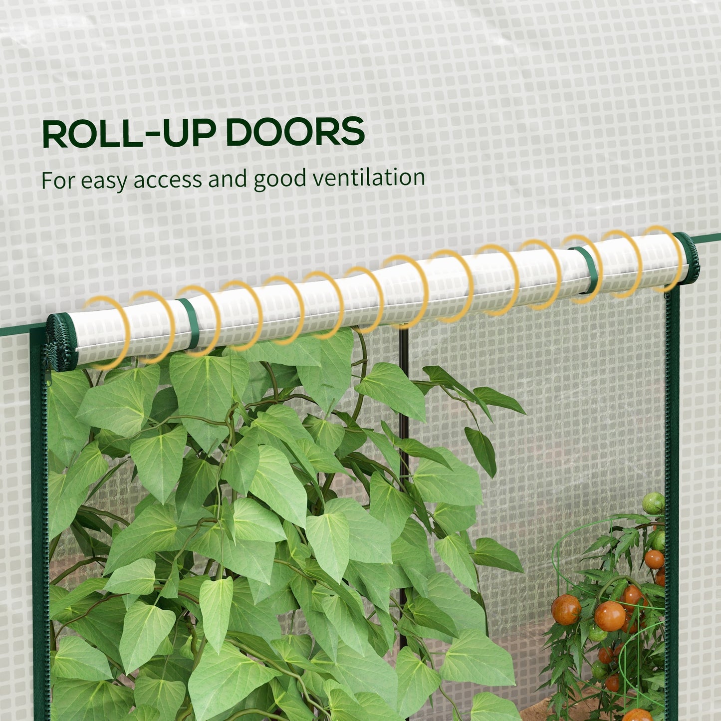 Outsunny Walk-In Greenhouse W/ Zipped Roll Up Doors, Plastic Cover And Arched Top for Tomatoes, Flowers, Vegetables and Herbs - White