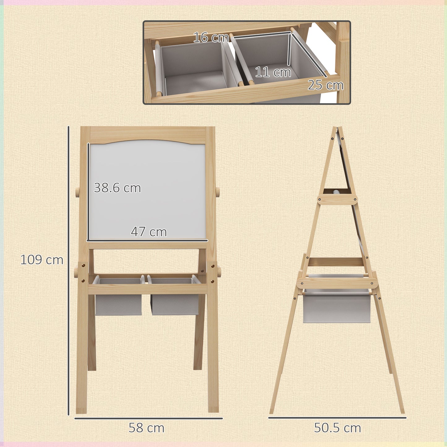 Kids Easel W/ Paper Roll, 3 in 1 Art Easel for Toddlers, Double-Sided Kids Whiteboard Blackboard with Storage Baskets for Ages 3-6 Years