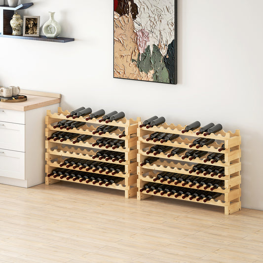 Six-Tier, 72 Bottle Wooden Wine Rack Set of 2 - Natural Wood