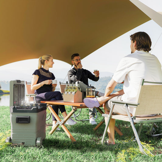 45L Camping Fridge Freezer Dual Zone, Portable Car Fridge 12V/24V DC & 100-240V AC, Electric Cool Box -20℃-20℃ with Wheels and LED Light