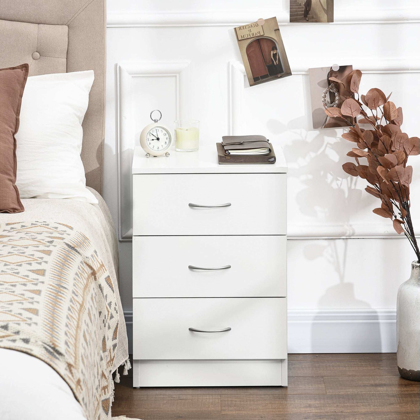 Three-Drawer Simple Bedside Table Nightstand - White