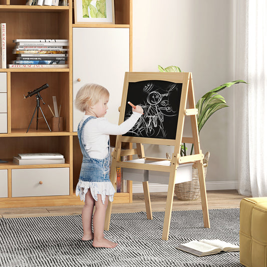 Kids Easel W/ Paper Roll, 3 in 1 Art Easel for Toddlers, Double-Sided Kids Whiteboard Blackboard with Storage Baskets for Ages 3-6 Years