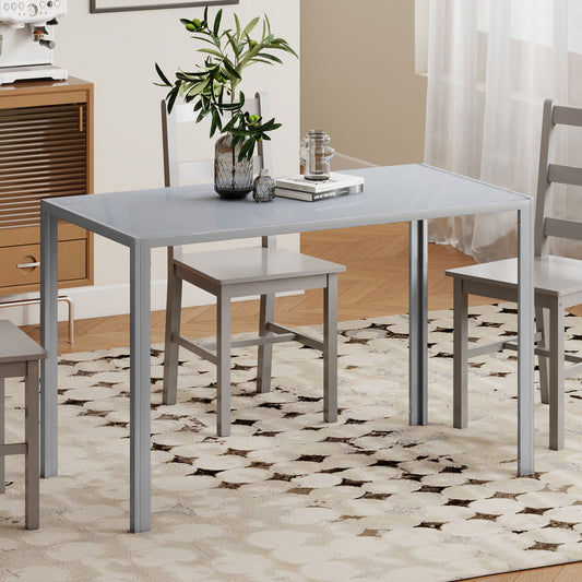 4-Seater Dining Table | 120cm | 6mm Tempered Glass Top | Powder-Coated Steel Legs | Floor Pads | 80kg | Grey
