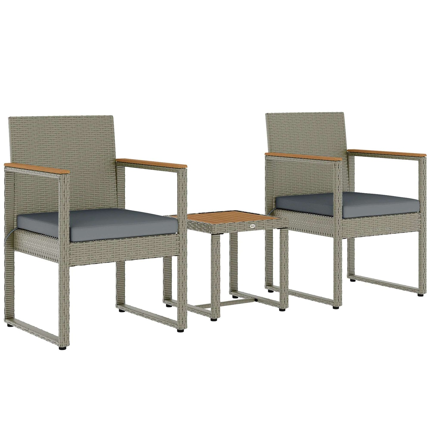 Outsunny Three-Piece Rattan Chair Set With Acadia Wood Table - Brown / Grey