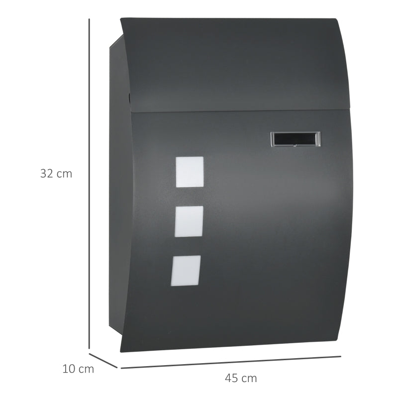 Wall Mounted Letter Box, Weatherproof Post Box For Outside Wall, Modern Mailbox with 2 Keys and Nameplate, Anthracite Grey