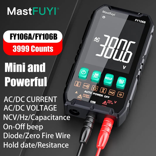 MASTFUYI Mini Digital Multimeter Smart Electrician Tester for DC/AC Voltage Capacitance Ohm Hz NCV Professional Multitester
