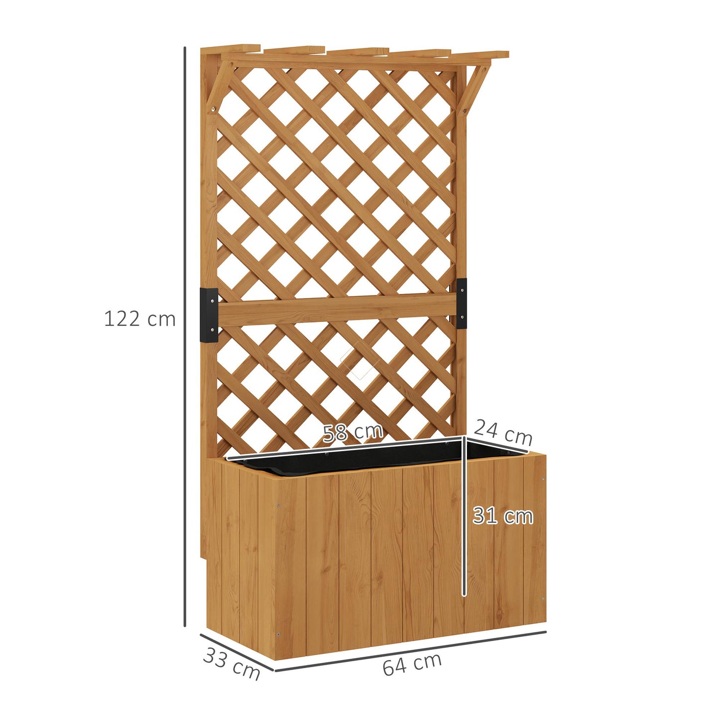 Wooden Planter with Trellis, Freestanding Raised Garden Bed with Drainage Holes, Outdoor Planter Box with Liner for Vegetables, Herbs and Flowers