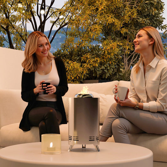 Outsunny Smokeless Fire Pit, 16 x 16 cm Stainless Steel Portable Wood Burning Firepit with Poker for Garden Camping Bonfire Party, Silver Tone