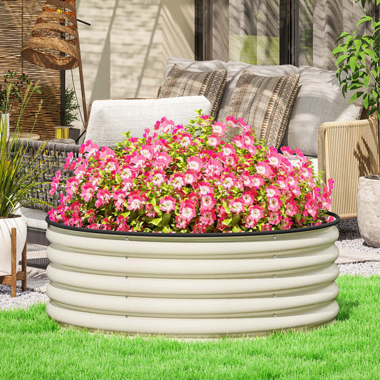 Outsunny Galvanised Raised Garden Bed with Safety Edging, Outdoor Raised Planter Box with Gloves, 120 x 120 x 43cm