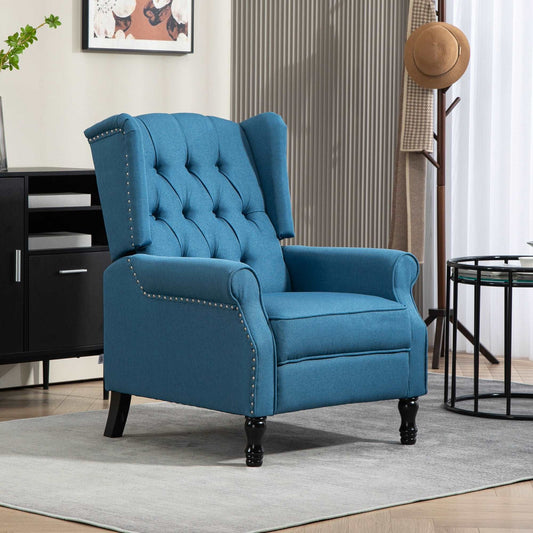 150° Reclining Vintage Retro Old Style Armchair, with footrest - Blue
