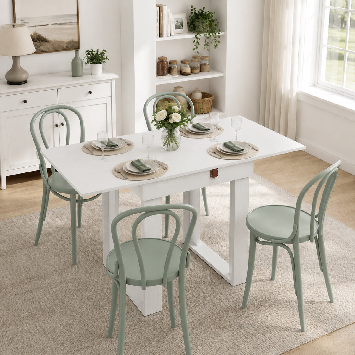 Extendable Folding Dining Table with Hidden Storage | Steel Rail | 70cm to 140cm | Seats 2 to 4 | Melamine Particleboard | Non-Slip Felt Pads | Wall-Flat Storage | White | 140x70x76.5cm | 80kg Capacity