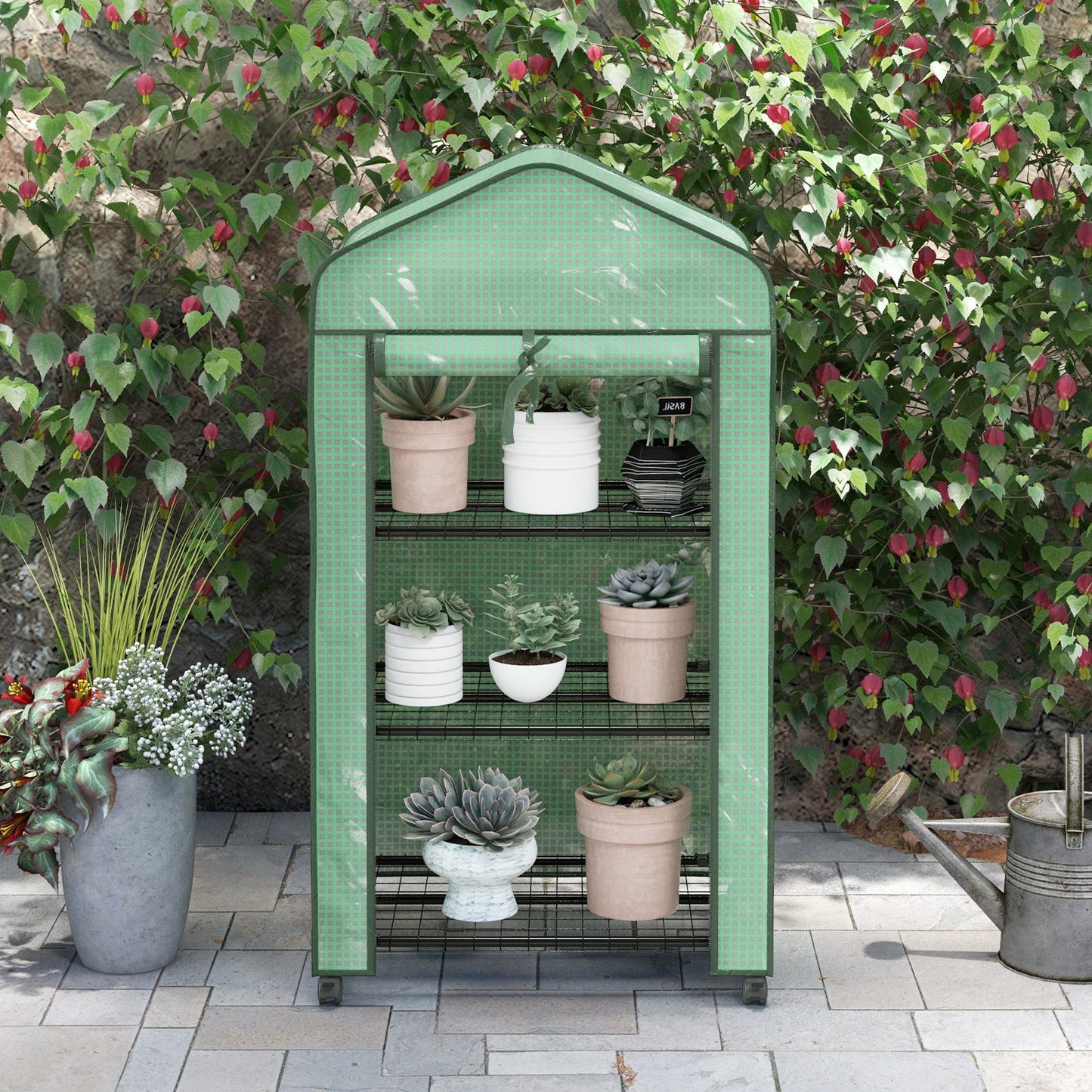 Outsunny Three-Tier Mini Greenhouse, Grow Your Own Food Vegetables, Herbs, Fruit - Green / White