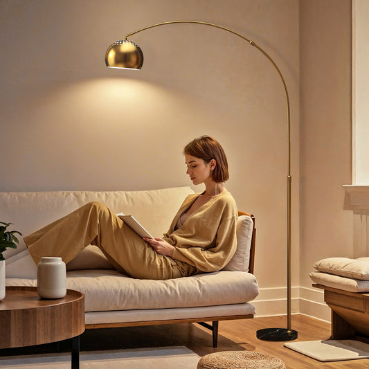 180cm Arc Floor Lamp for Living Room, Home Offices, Bedrooms, Modern Standing Lamp with Foot Switch, Faux Black Marble Base, Black Bell Shade