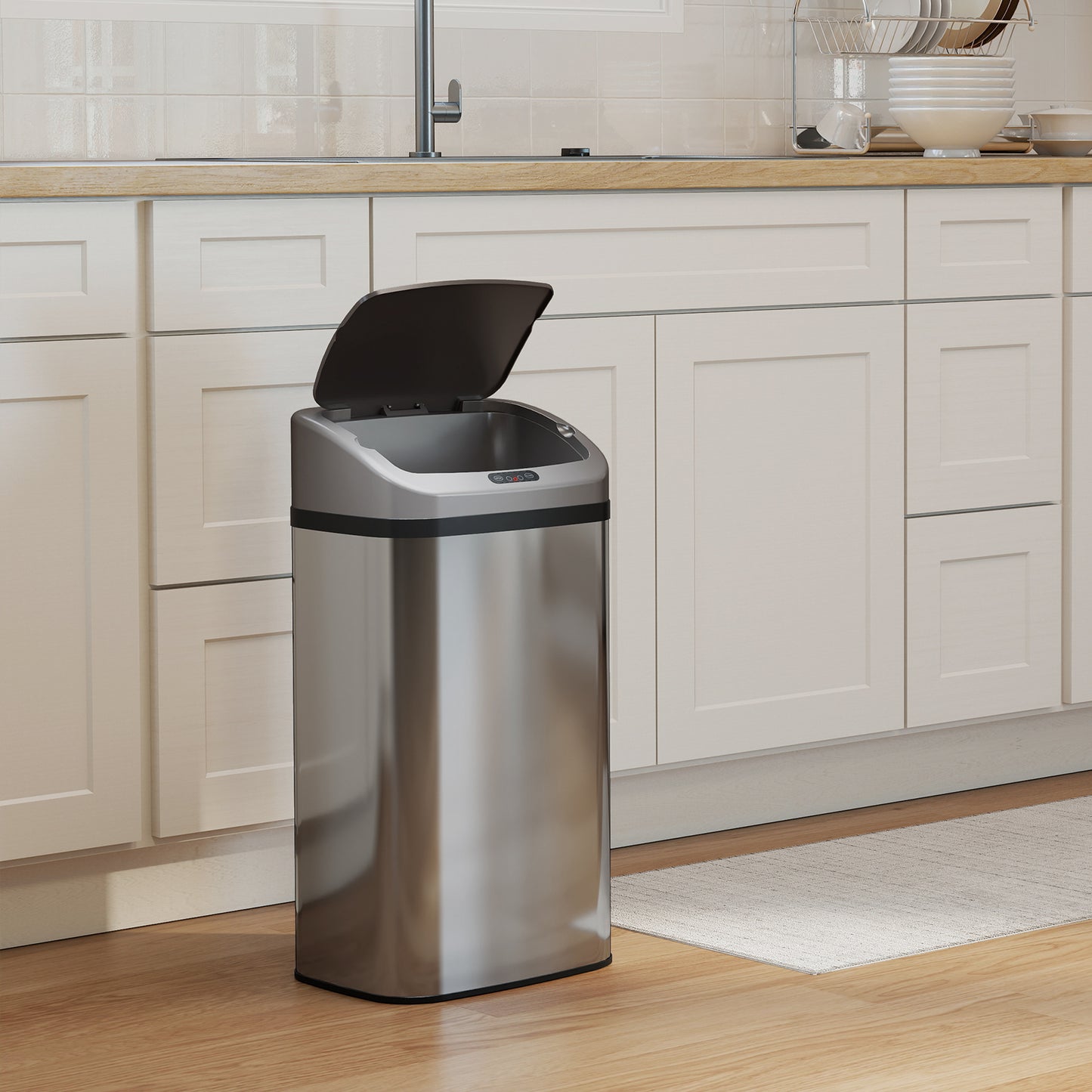 48L Stainless Steel Sensor Bin - Silver-Tone
