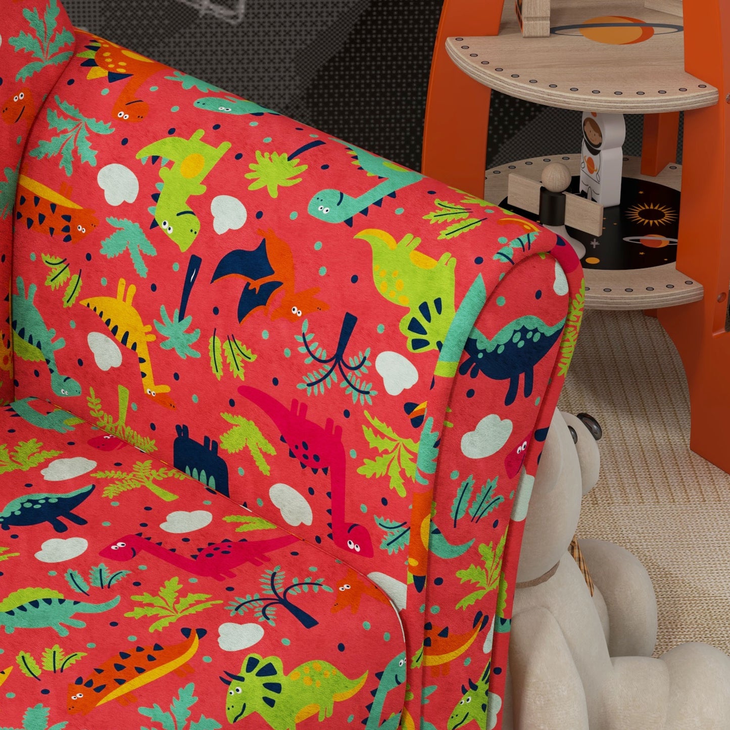 Kids Armchair with Dinosaur / Flamingo Design, Wooden Frame, for Bedroom, Playroom, Kids Room - Different Styles