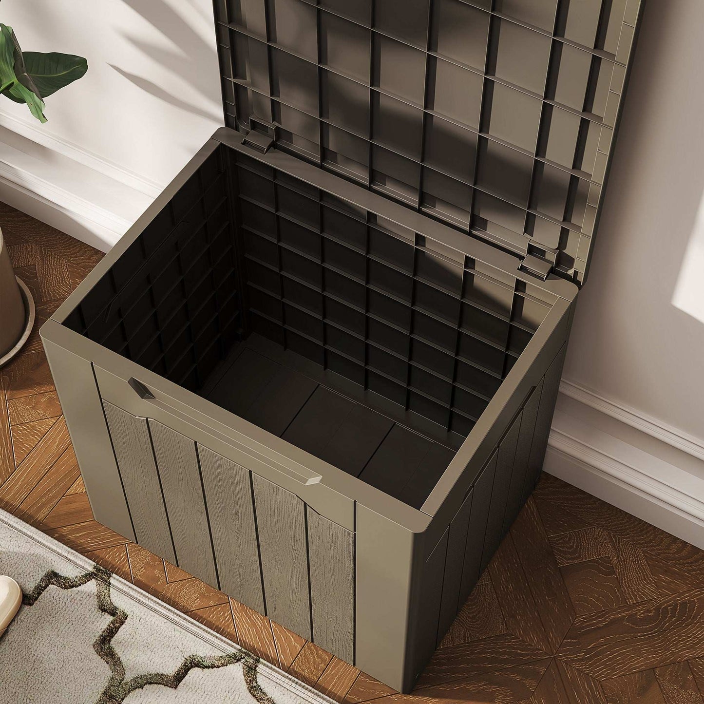 107 Litre Plastic Storage Chest with Lid - Dark Brown