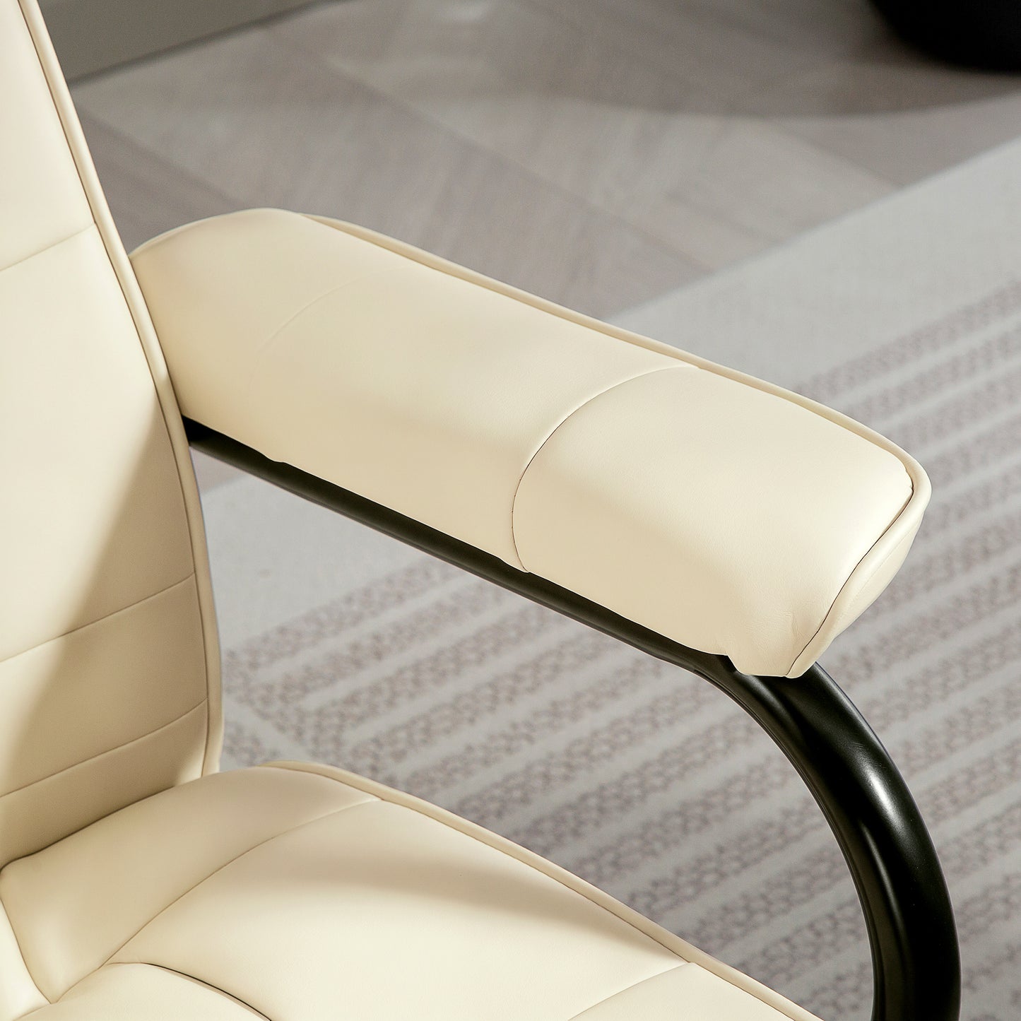 Swivel Recliner Chair and Footstool, Faux Leather Massage Recliner Armchair with Remote Control and Round Wrapped Base, Cream White
