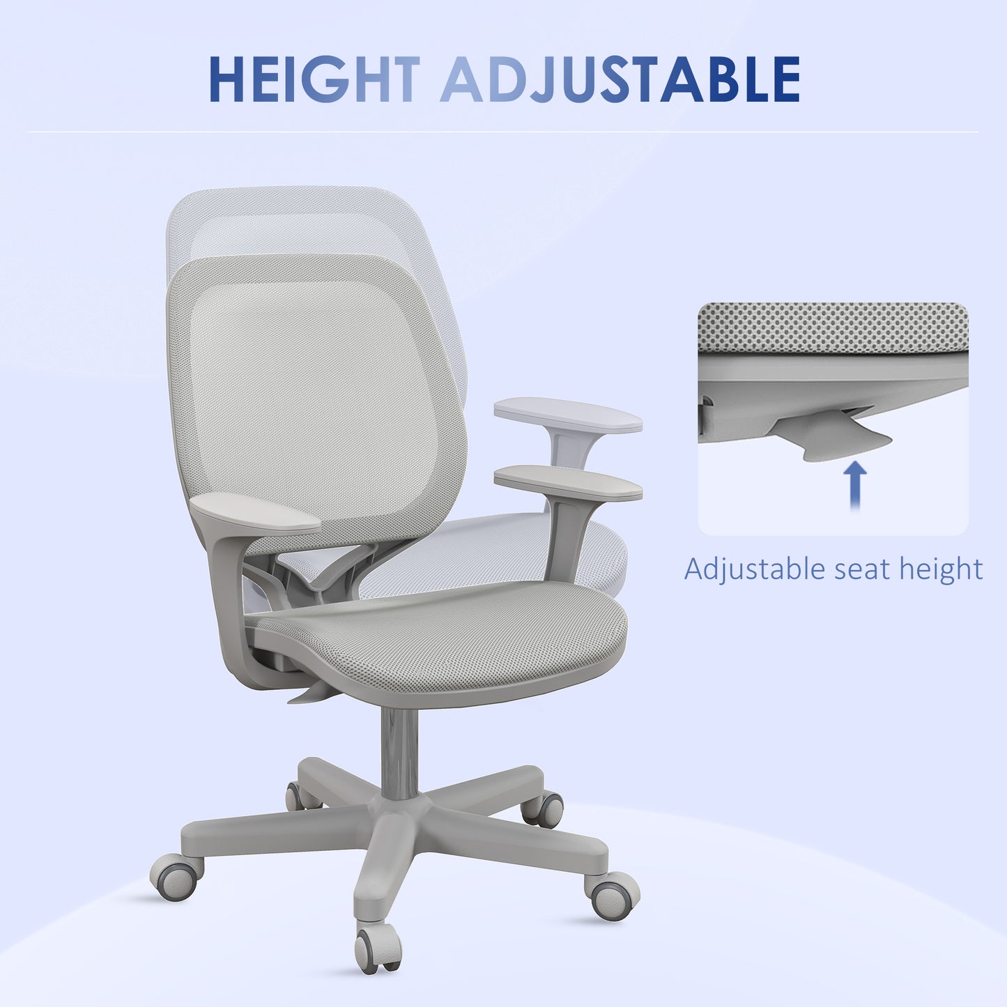Vinsetto Office Chair, Breathable Mesh Swivel Desk Chair with Adjustable Height and 360° Swivel Security Wheels, Grey / Pink
