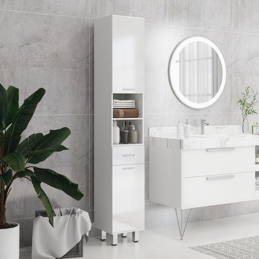 Kleankin 71" Tall Slim Bathroom Storage Cabinet, Tall Narrow Cupboard with Drawer, Open Shelves, 2 Doors Cabinets and Adjustable Shelves for Kitchen - White