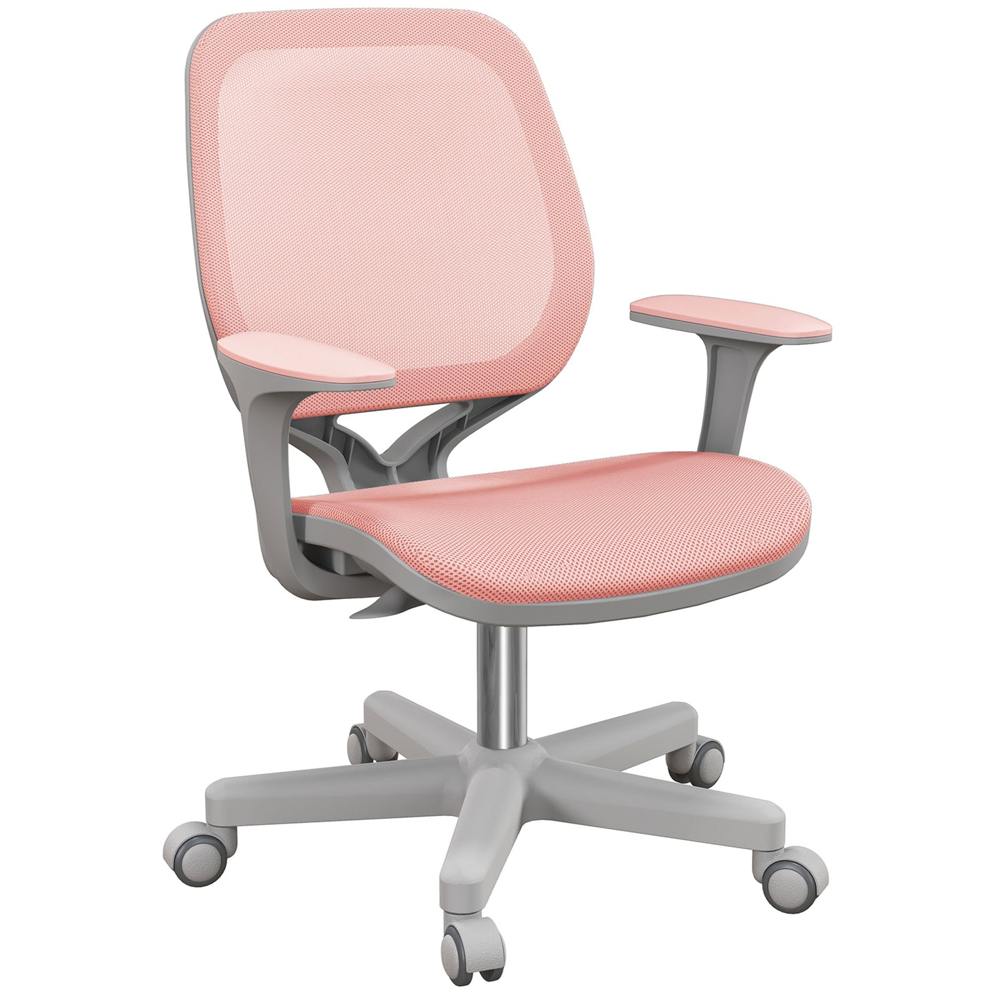 Vinsetto Office Chair, Breathable Mesh Swivel Desk Chair with Adjustable Height and 360° Swivel Security Wheels, Grey / Pink