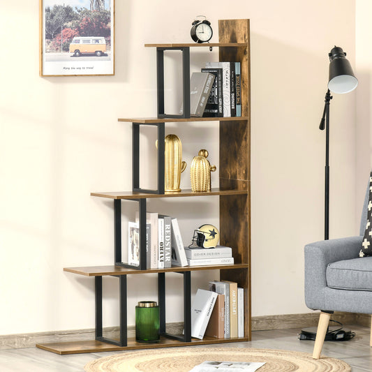 5-Tier Ladder Bookcase & Display Shelf | Anti-Tip | 80kg | Rustic Brown | 102x30x160cm