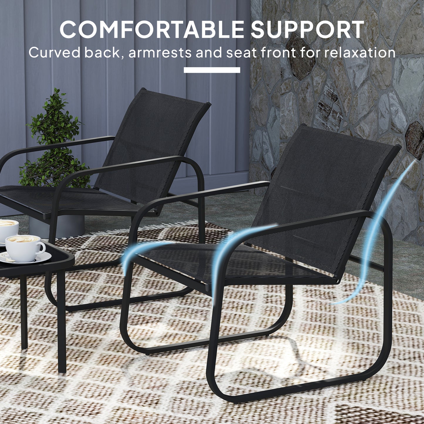 Outsunny Three-Piece Garden Seating Chairs & Table Set - Black