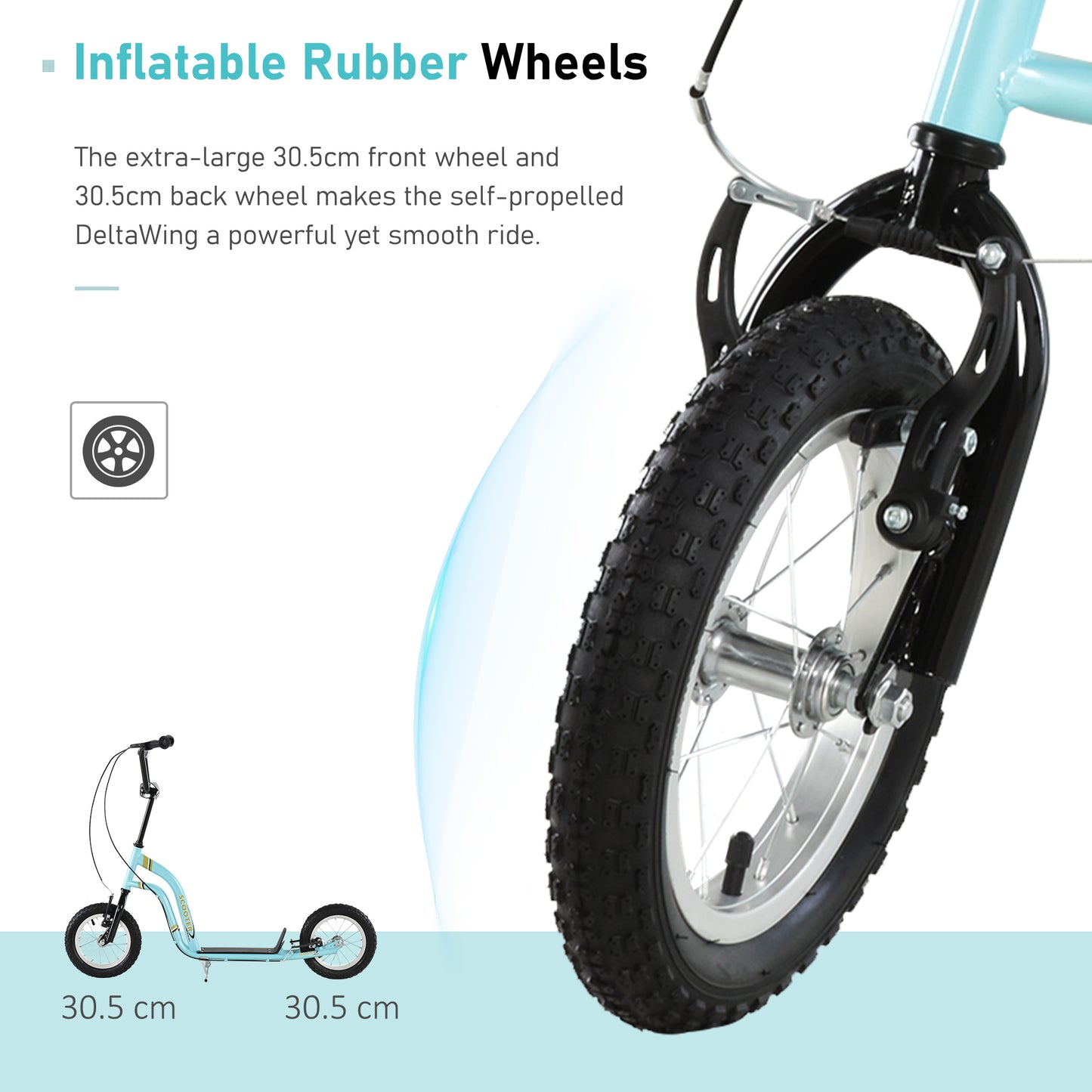 Teen Kids Stunt Scooter w/ Adjustable Handlebar, 12 Inch Rubber Tyres, Dual Brakes, Blue