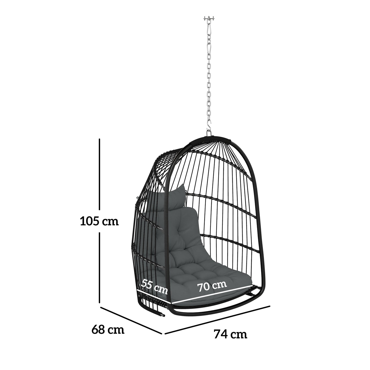 Hanging Egg Chair Outdoor Indoor Rattan Swing Chair with Installation Kit, Foldable Garden Hanging Seat with Thickened Cushion, Headrest