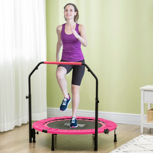 40" Foldable Mini Fitness Trampoline, with Adjustable Foam bar , Pink
