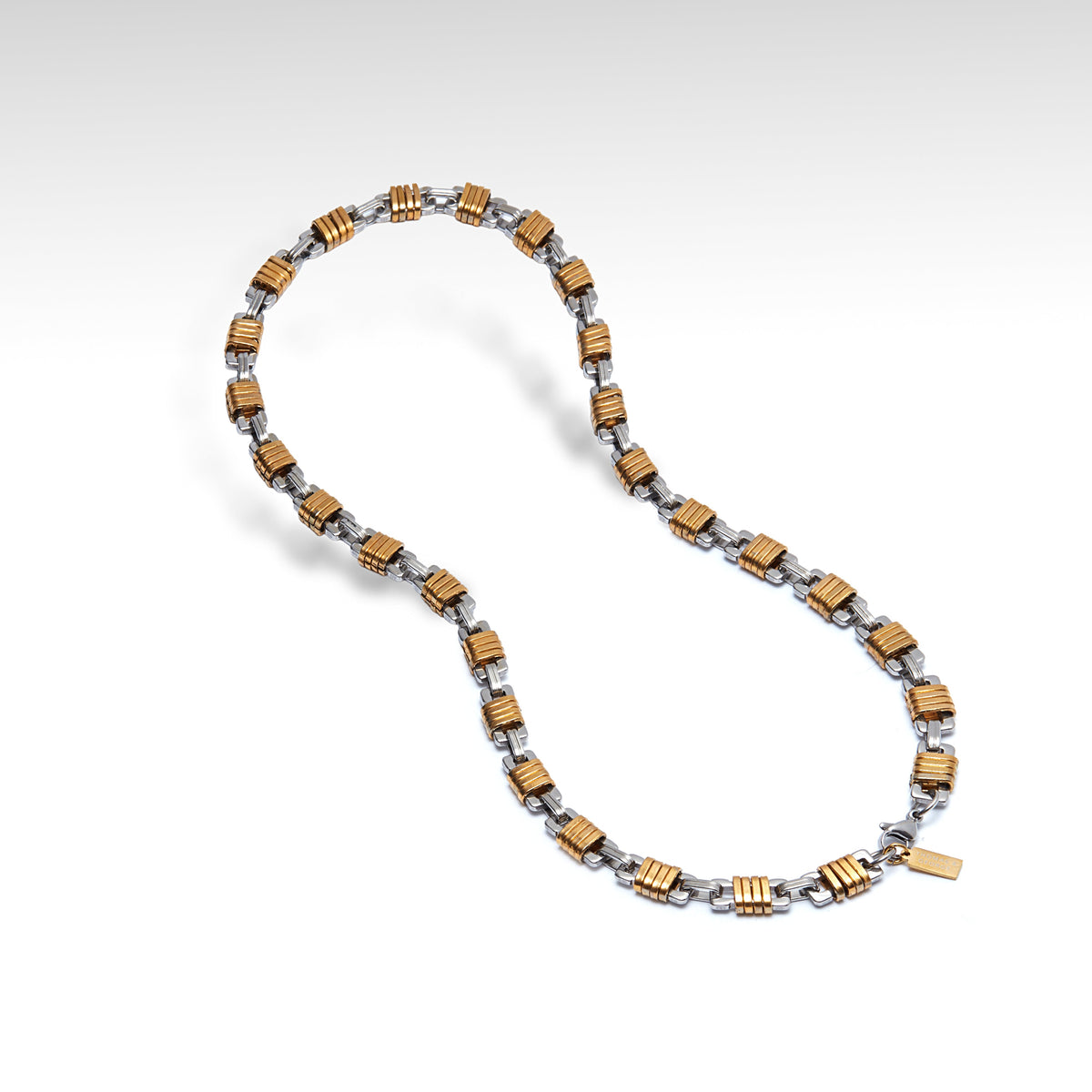 Thomas & George Bold Two-Tone Link Necklace | Gold & Silver-Tone Stainless Steel | Ribbed Detail Statement Chain