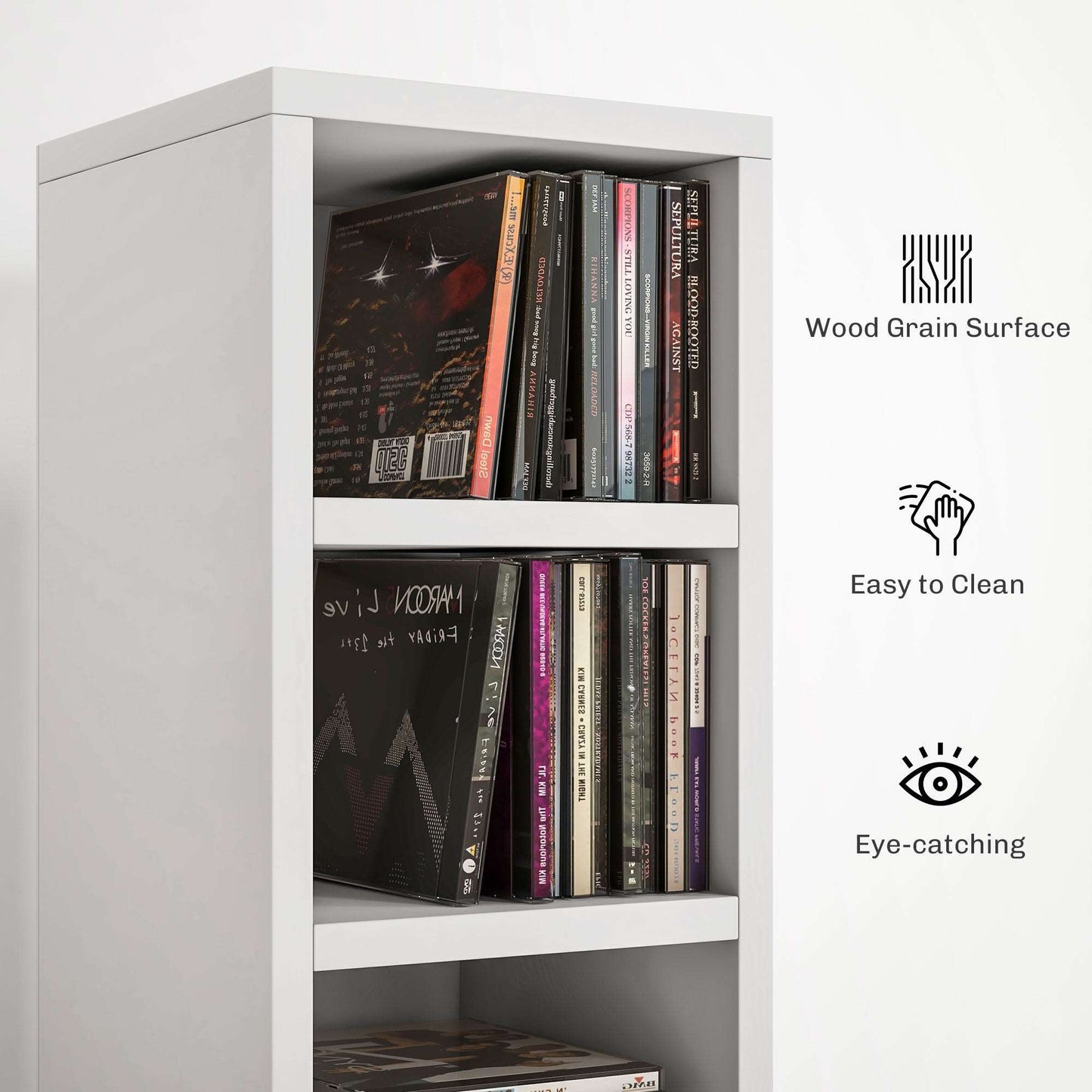 204 CD Storage Unit, DVD Storage Tower with 12 Cubes, 175cm Tall Bookcase for Living Room, Home Office, Study Room, White