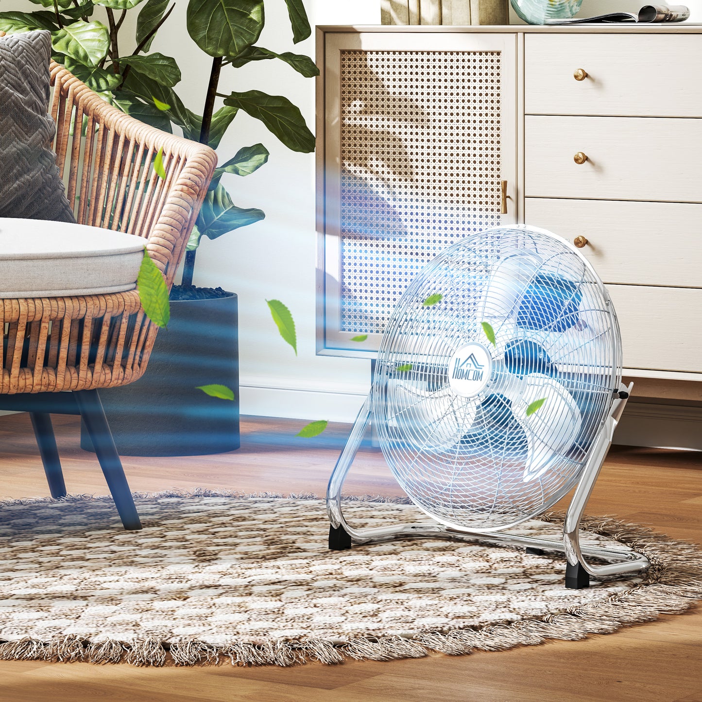 Metal Floor Fan, Electric Portable Desk & Table Fan with 3 Speed Settings and 120° Adjustable Tilt, Powerful Airflow for Home Office, Silver Tone