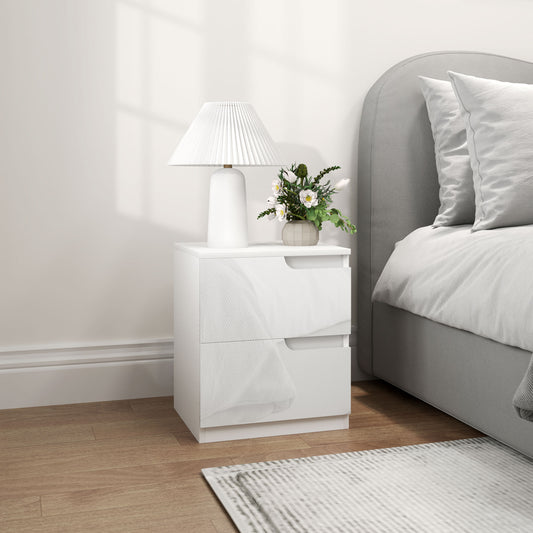 Set of Two High Gloss Bedside Tables - White
