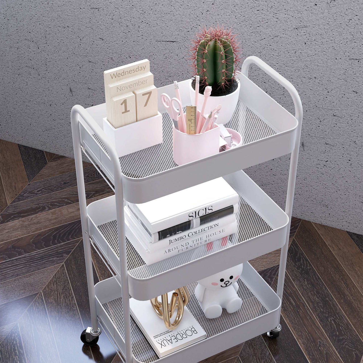 Three-Tier Steel Storage Trolley - White