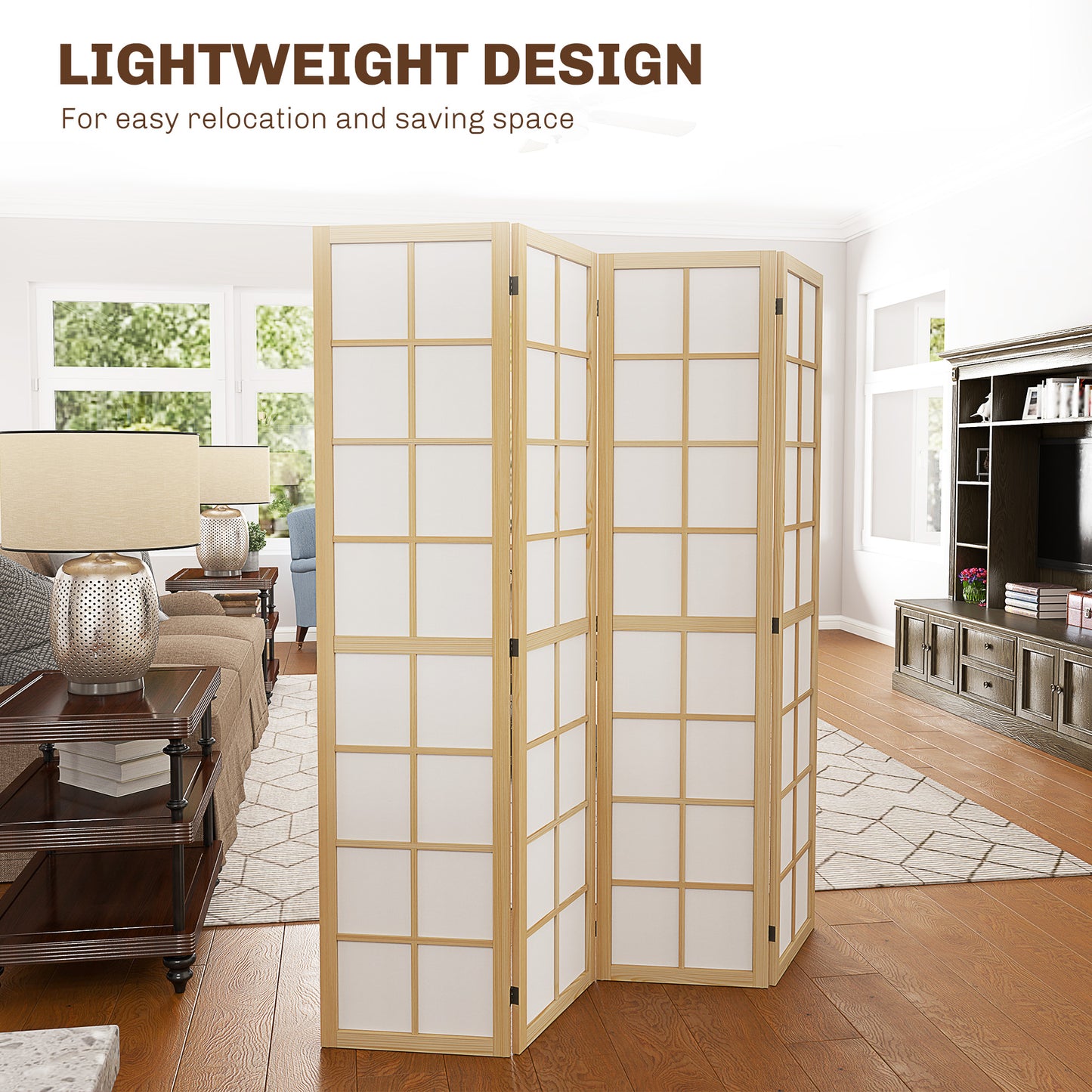 4 Panel Folding Room Divider, Freestanding Room Separator, Indoor Privacy Screen for Living Room, Bedroom, 160 x 170cm