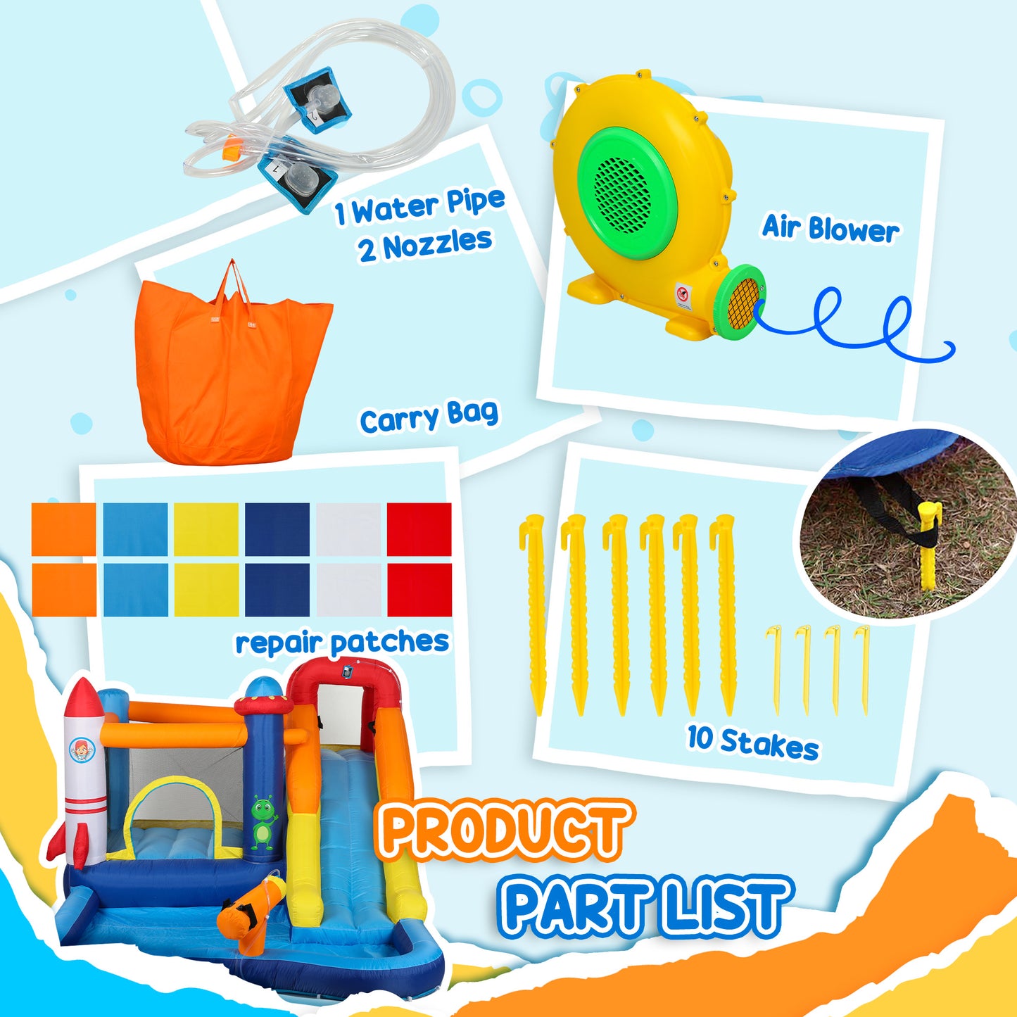 AIYAPLAY 5 in 1 Bouncy Castle for Children with 550W Blower, Water Slide, Splash Pool, Jumping Area, Climbing Wall, Cannon