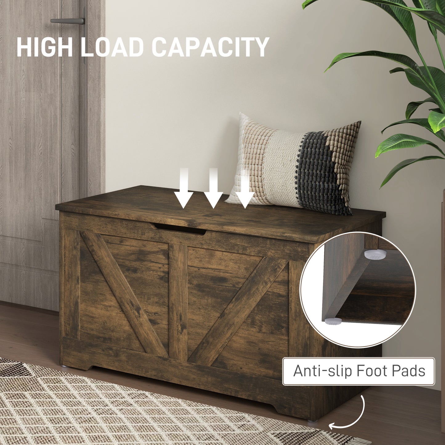 100L Home Storage Box, with Safety Hinges - Rustic Brown