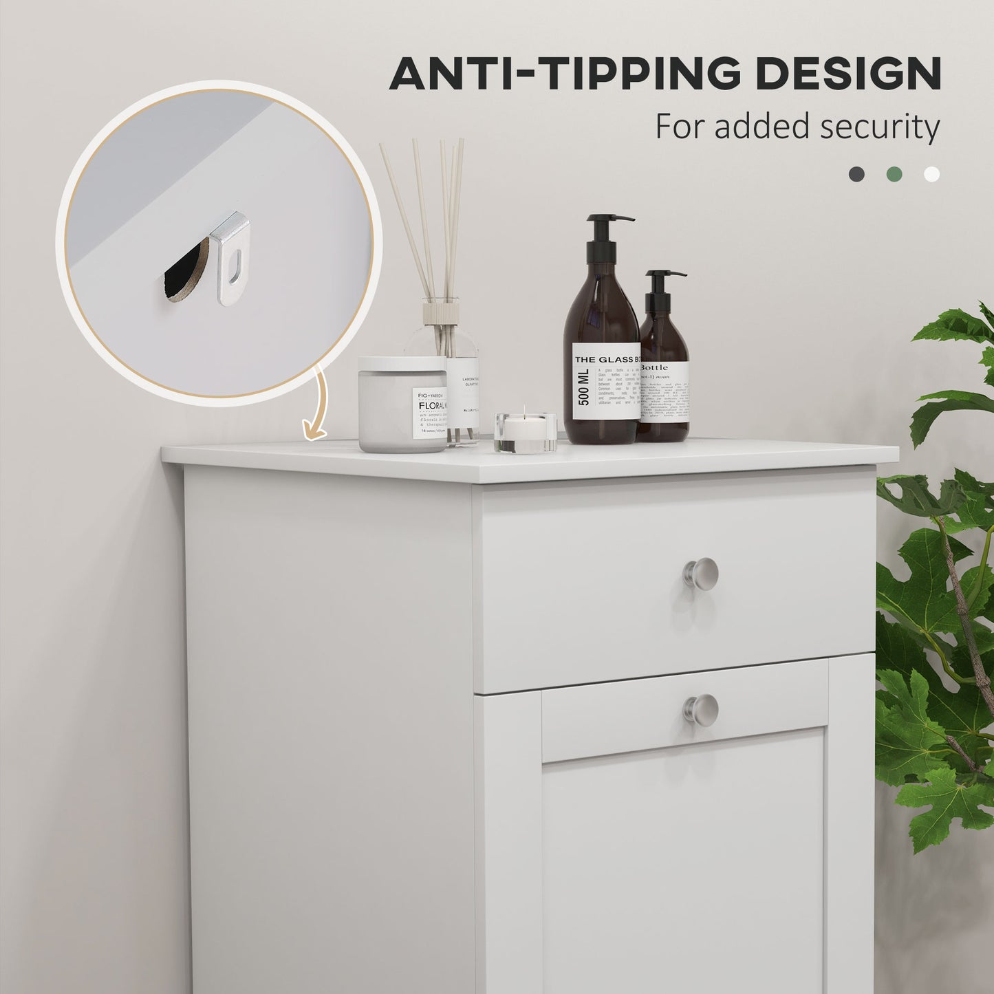 Bathroom Cabinet with Laundry Basket, Bathroom Storage Unit with Foldable Laundry Hamper and Drawer for Washroom, White